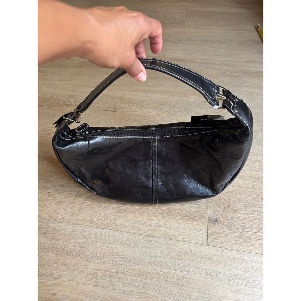 Giani Bernini Black Genuine Leather Shoulder Bag Y2K Baguette Contrast Stitch